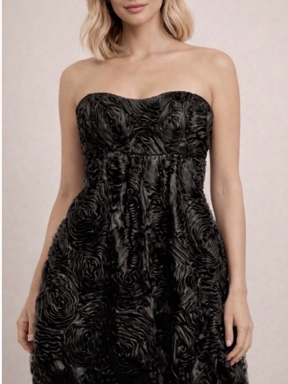 Zara Black Strapless Floral Dress
